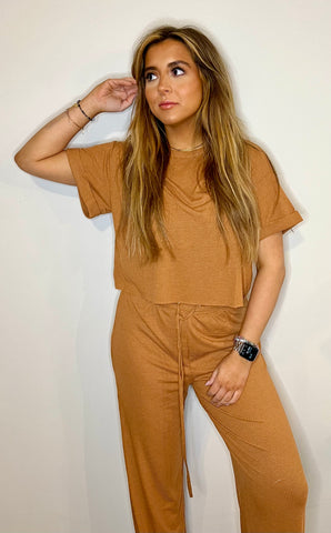 Montreal Ribbed Knit Crop Top-Light Brown