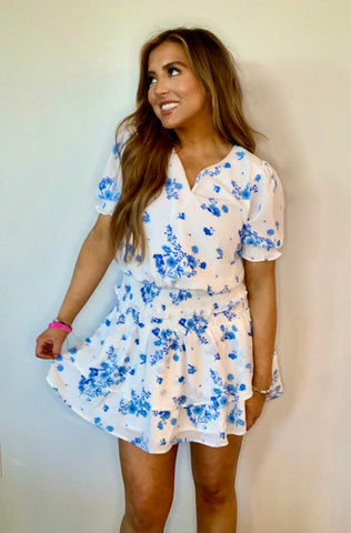 Danish Blue and White Flower Top